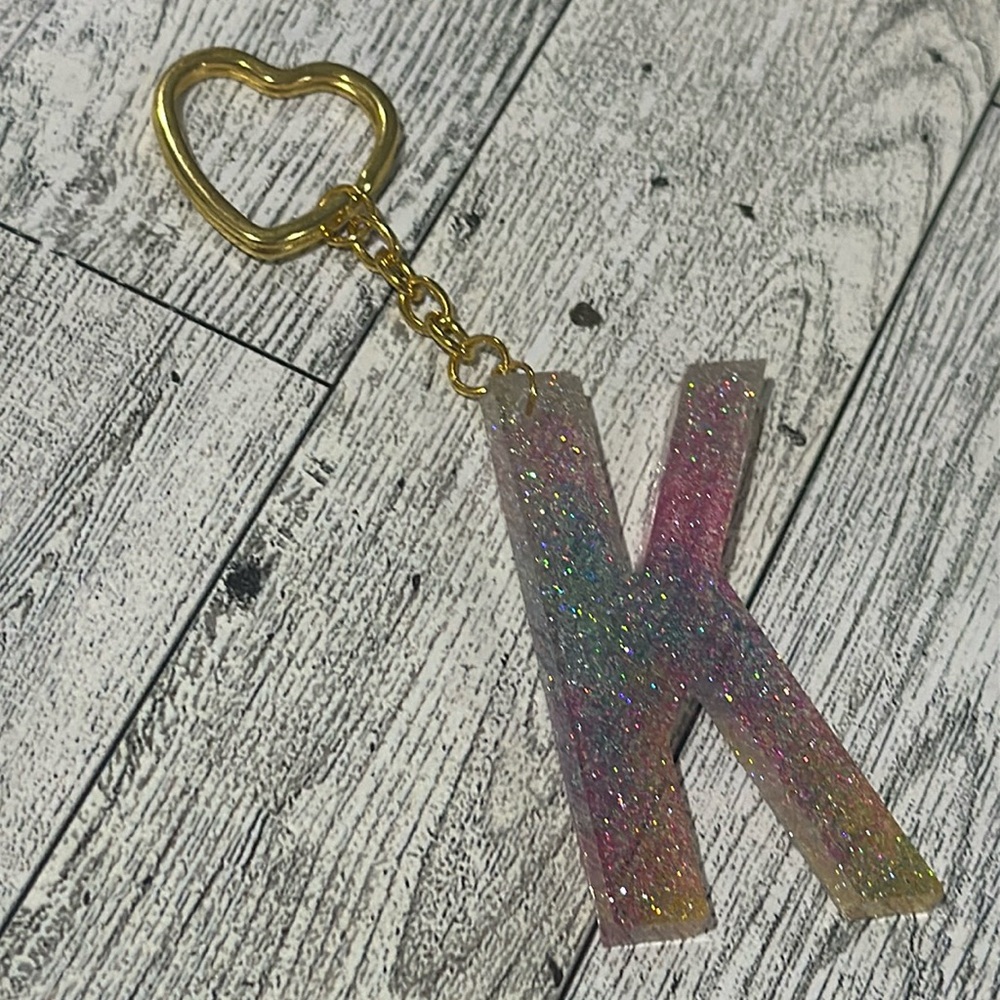 Resin sparkling monogram K key chain handmade